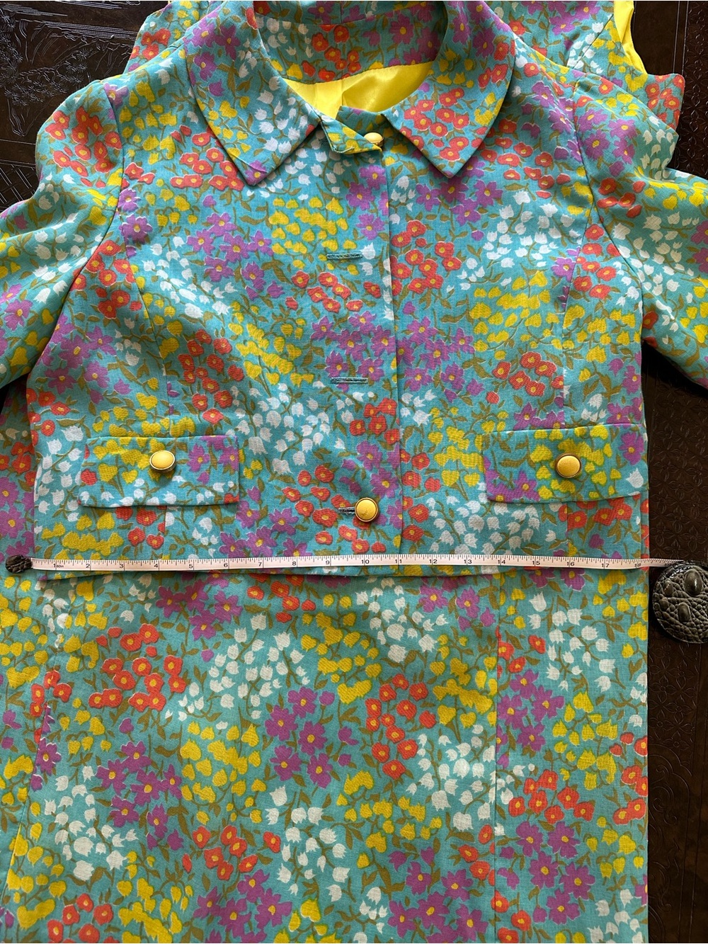 Vintage Teal Floral Midi Dress with Cropped Jacket - Picture 2 of 15